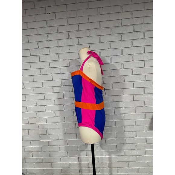 Boden Santorini Colorblock Halterneck One Piece Swimsuit Pink Blue Orange - Picture 6 of 8